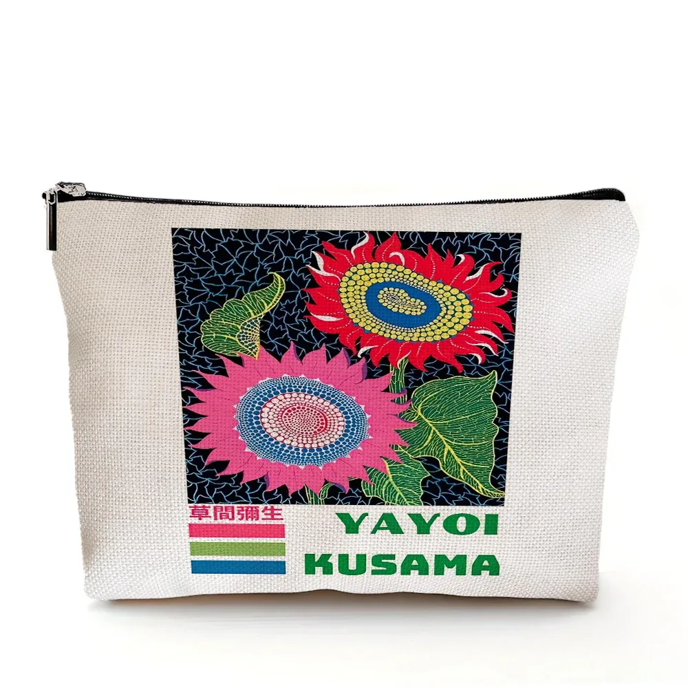 yayoi kusama pochette de maquillage japonais pop art à pois art design floral étui à cosmétiques mode dame beauté sac de rangement à la mode