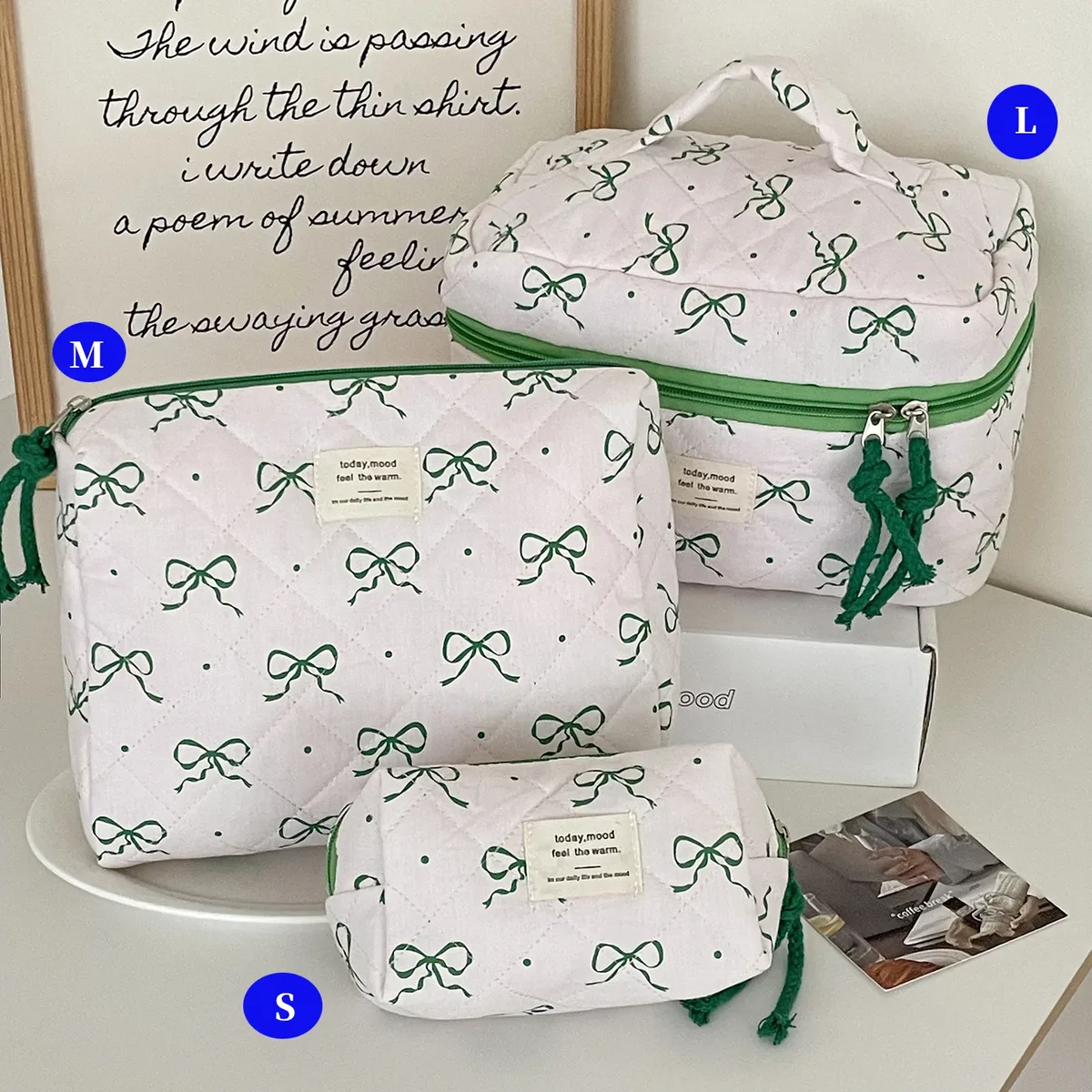 ensemble de trousses de toilette matelassées à fleurs style yt ins, en coton, pour organiser les cosmétiques, sacs de voyage pour articles de toilette, comme cadeau pour filles