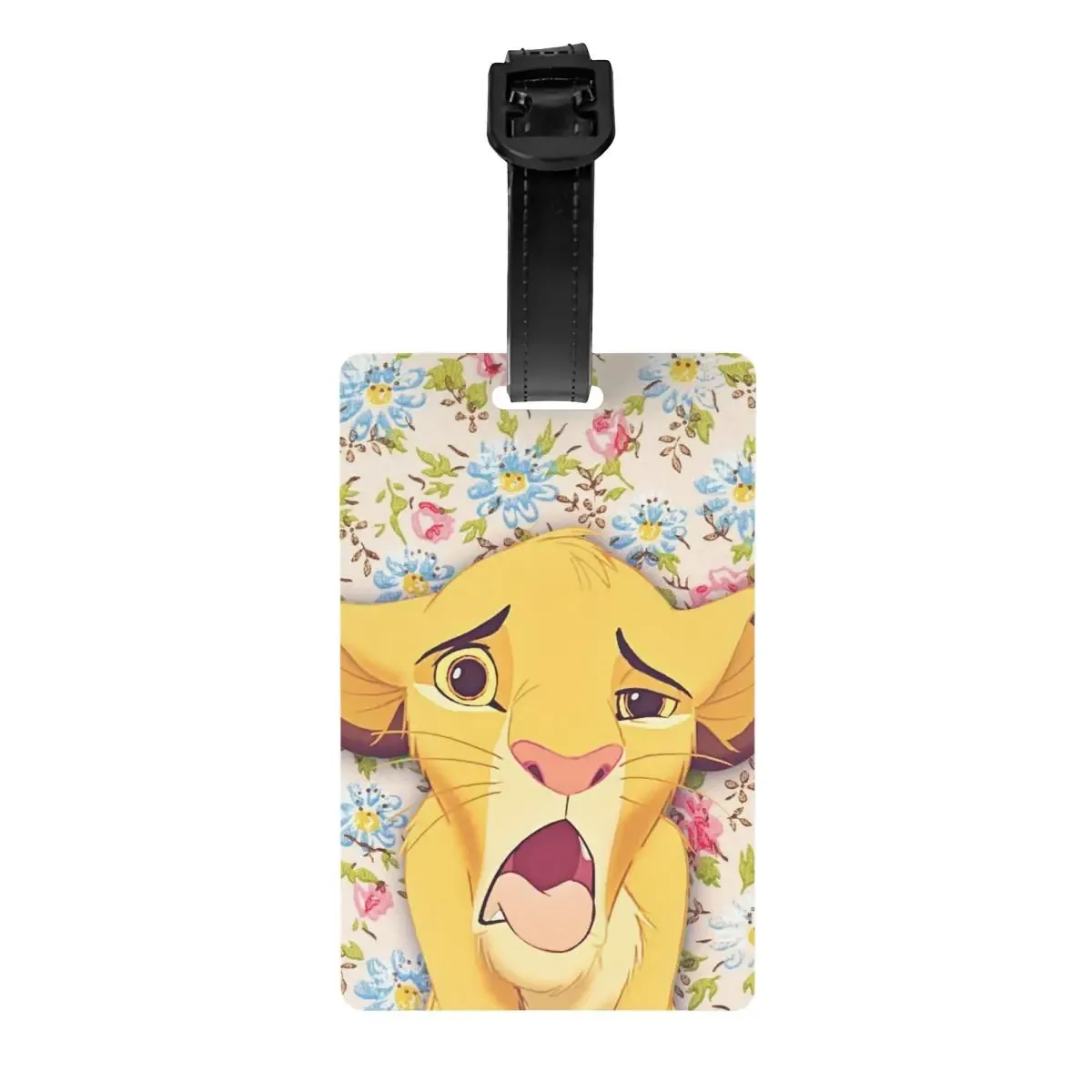 étiquette de bagage personnalisée rafiki avec carte nominative, étiquette d'identification avec couverture de confidentialité the lion cartoon k-kings pour sac de voyage et valise