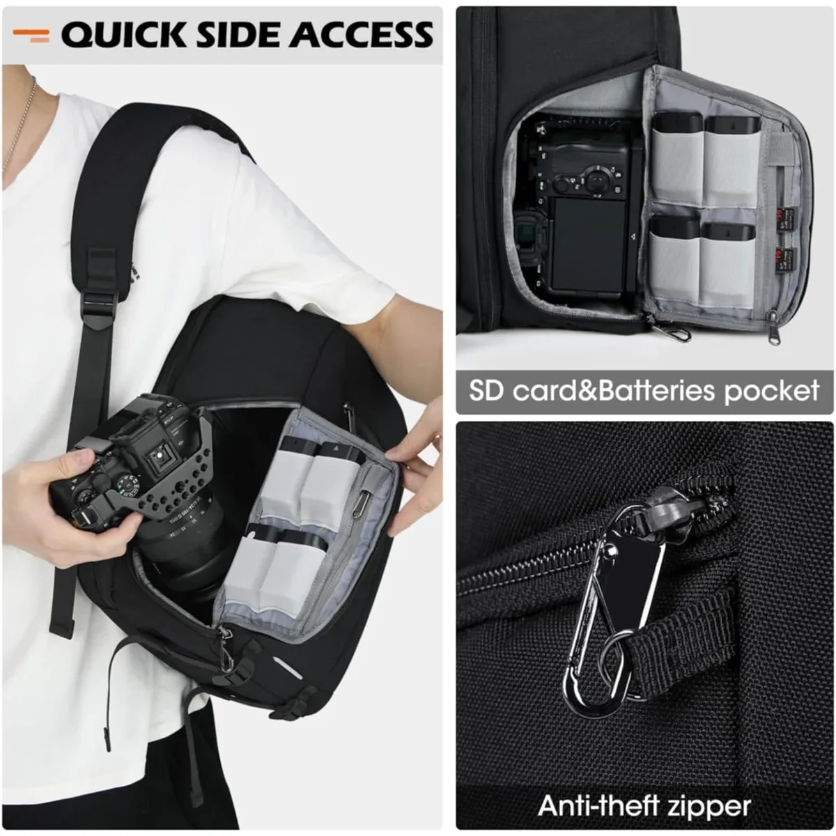 sac à dos étanche pour appareil photo, sac à dos pour ordinateur portable, antivol, étui pour appareil photo de voyage, sac à dos de photographie de grande capacité avec housse de pluie