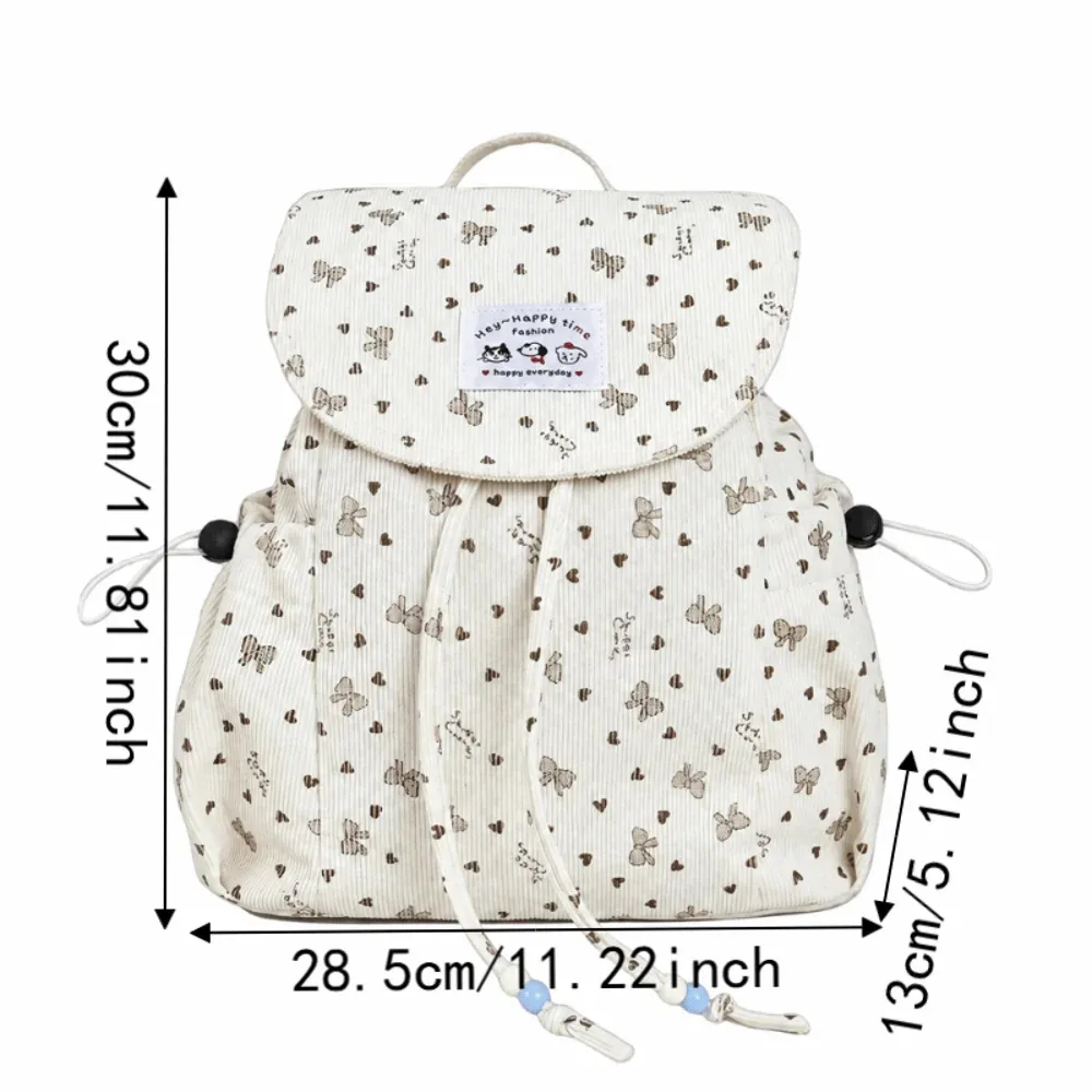 sac à dos léger en velours côtelé à imprimé nœud papillon, grande capacité, décontracté, avec cordon de serrage, polyvalent, design simple, pour les voyages courts