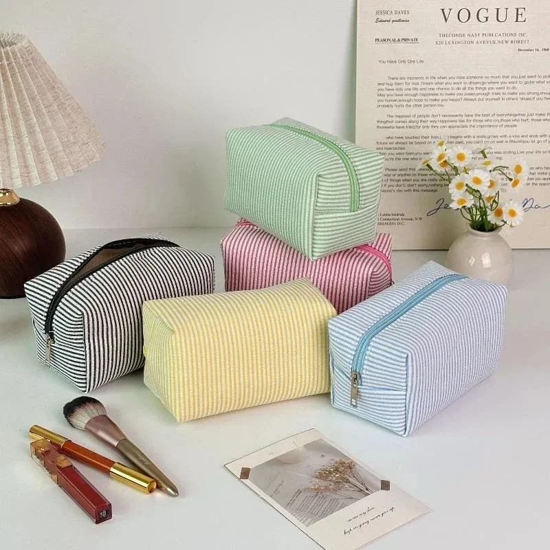 sacs cosmétiques rayés tendance pour femmes, sacs de rangement pour maquillage, sacs de voyage avec fermeture éclair pour femmes