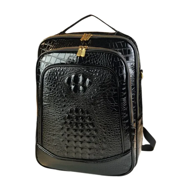 sac à dos de luxe pour ordinateur portable, texture crocodile brillant, sac de voyage de grande capacité, sac 