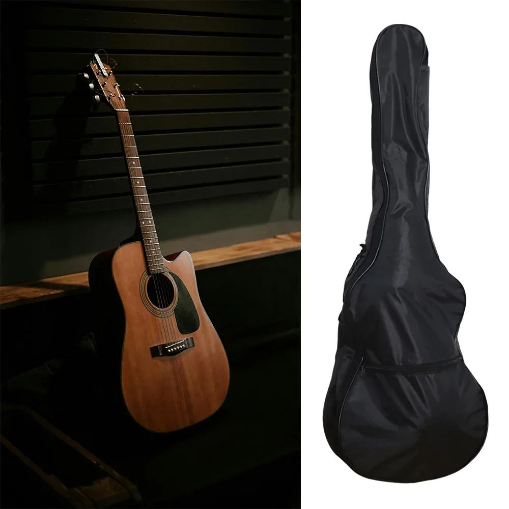 sac de guitare à bandoulière réglable épaisse, imperméable, en tissu oxford, sac à dos de guitare avec fermeture éclair, noir, avec poignée.