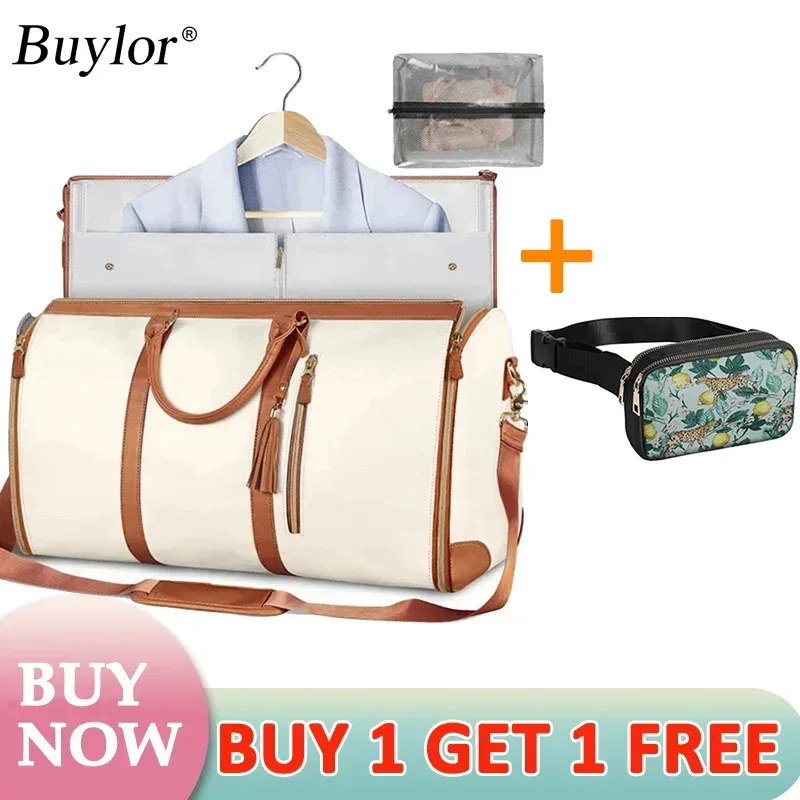 buylor lot de 2 sacs pliables pour costumes, grande capacité, sac de voyage avec pochette à chaussures, sac à main imperméable pour femme, sac de sport extérieur