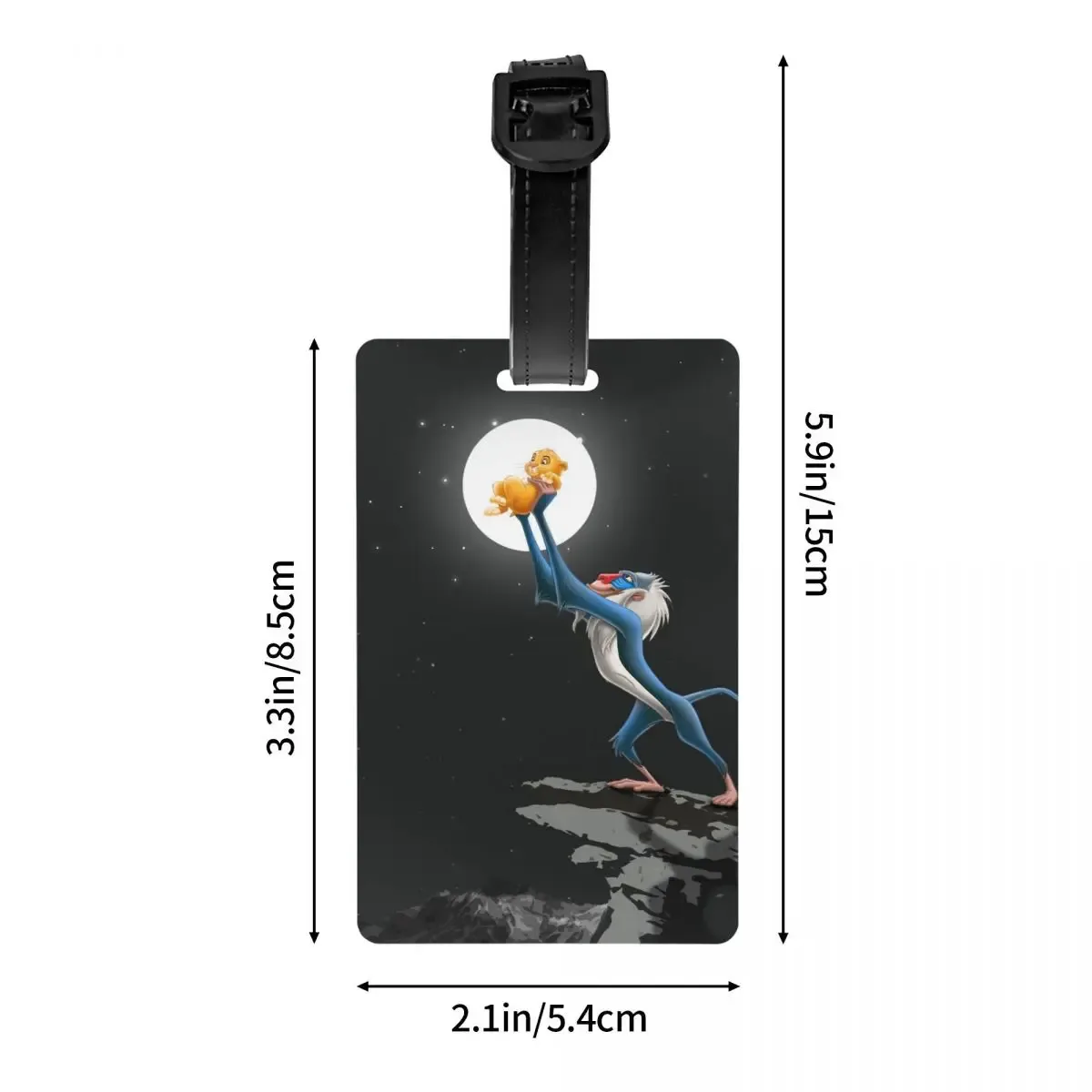 étiquette de bagage personnalisée rafiki avec carte nominative, étiquette d'identification avec couverture de confidentialité the lion cartoon k-kings pour sac de voyage et valise