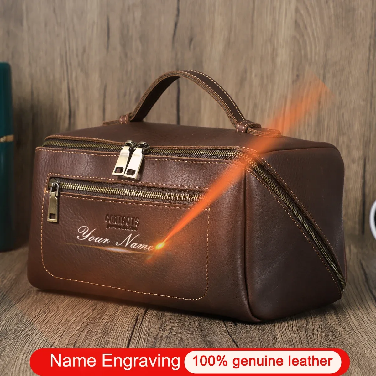 Sacs à cosmétiques personnalisés pour hommes, trousse de maquillage de luxe en cuir véritable, fourre-tout, pochette de toilette, trousse de toilette, Kit de toilettage pour hommes, Kit Dopp de voyage