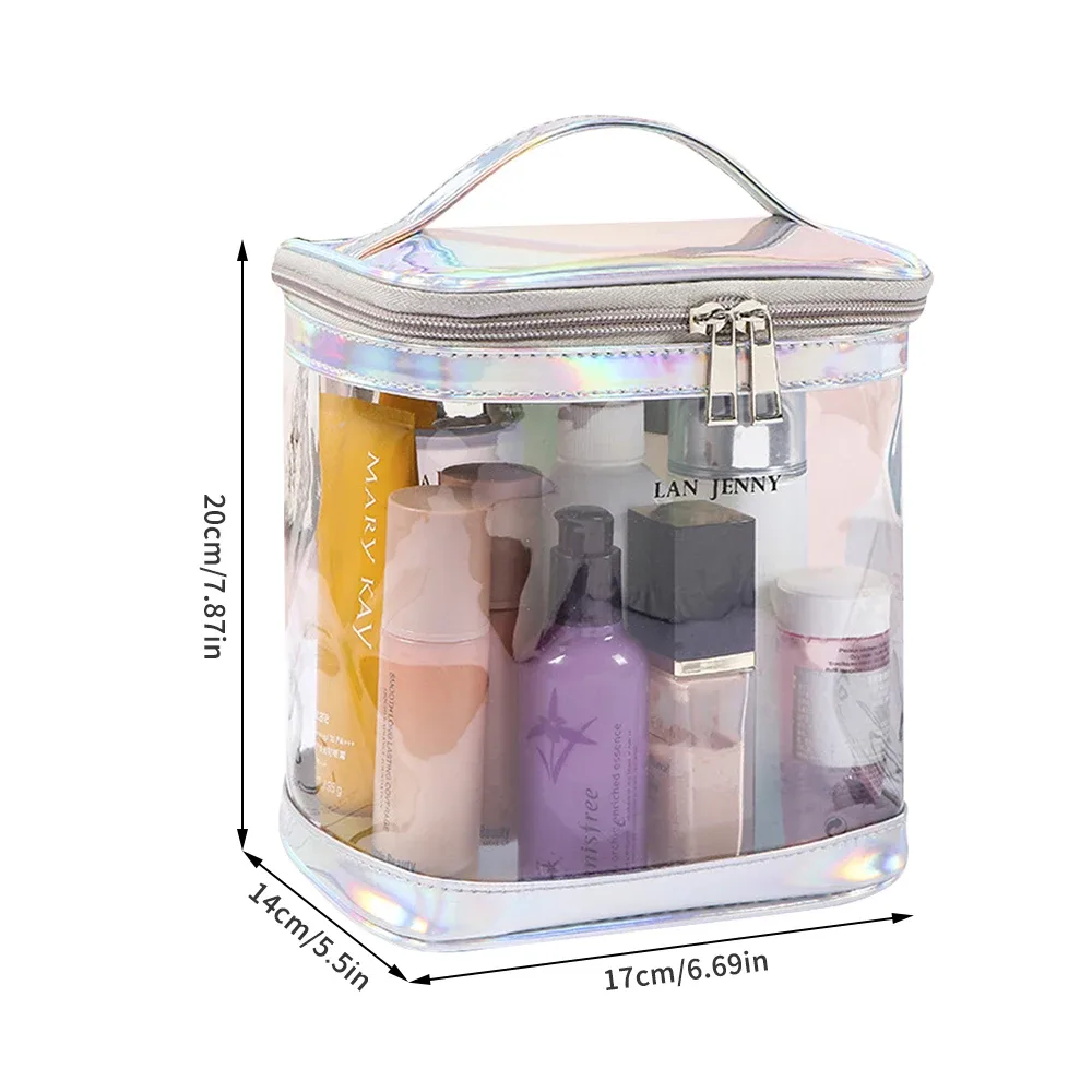pochette de maquillage transparente en pvc avec poignée, organiseur de cosmétiques de voyage transparent, trousse de toilette imperméable approuvée par la tsa