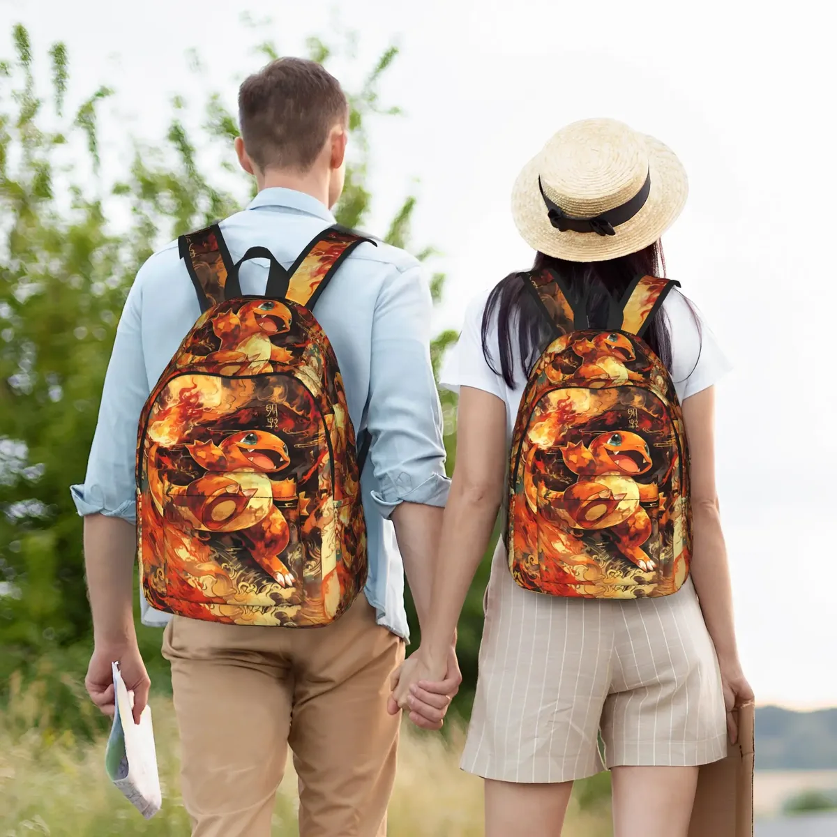 sac à dos tendance sur le thème de pokémon charmander fire, mochilas, sac à dos décontracté pour l'école, grande capacité
