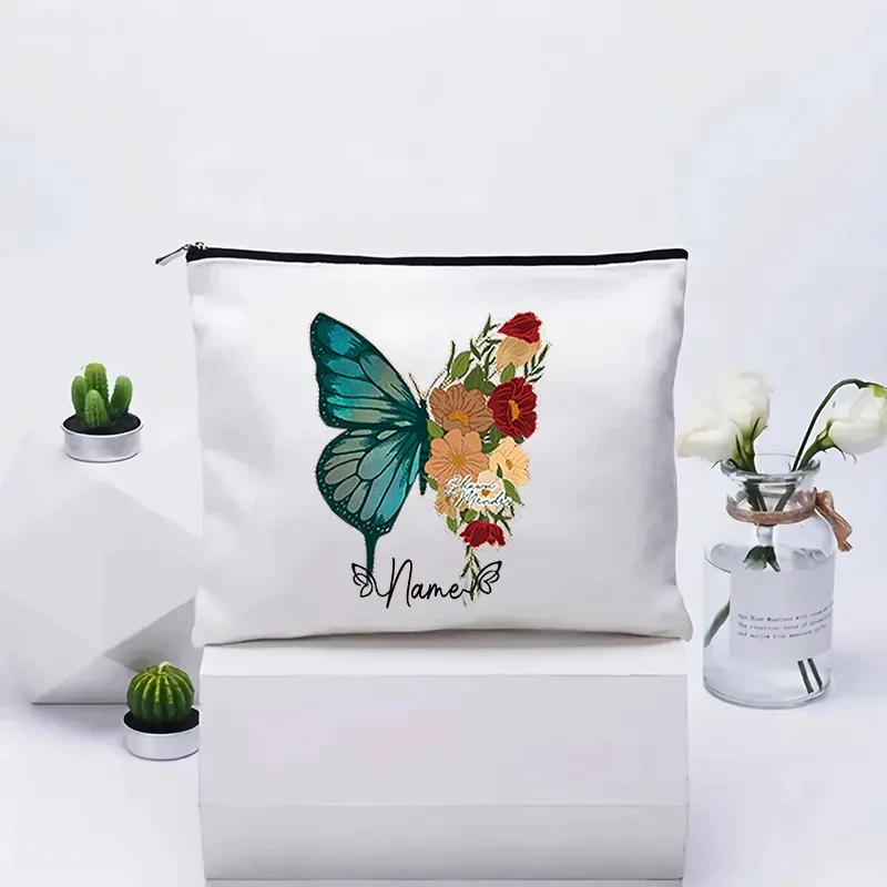 trousse de maquillage personnalisée pour femme, organisateur de toilette, pochette cosmétique de voyage pour cadeau d'anniversaire de demoiselle d'honneur, pochette en toile personnalisable