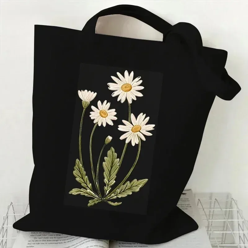 sac fourre-tout en toile décontracté peinture à l'huile fleurs sauvages imprimer dame sac à bandoulière style plante marguerite vintage fleur femmes sac à main