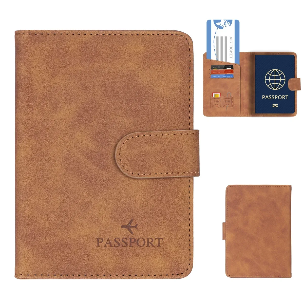 porte-passeport de voyage simple, étui portefeuille avec blocage rfid, étui pour cartes d'affaires en cuir pu, accessoires de voyage pour femmes et hommes