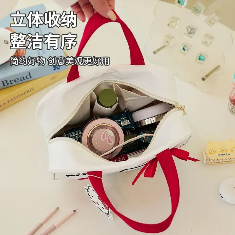 véritable trousse de toilette et de maquillage hellokitty, mignonne, de dessin animé, portable, grande capacité, multifonctionnelle, sac de voyage, sac à main.