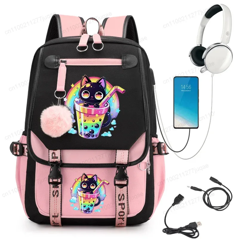 mode sac à dos à la mode retour à l'école sac à dos écolier ordinateur sac de voyage kawaii chat bulle thé boba thé anime sac à dos