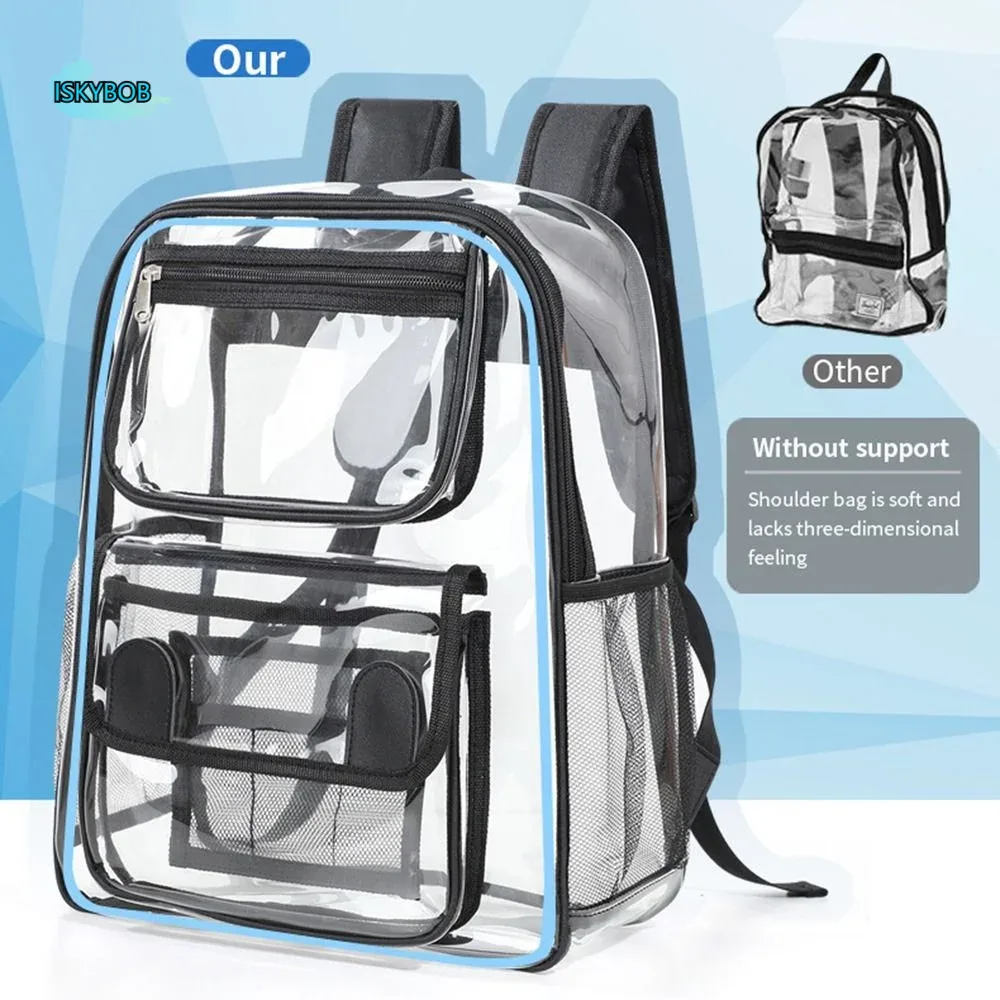 Sac à dos transparent décontracté de grande capacité, sac à dos portable en PVC avec fermeture éclair, sac de sport extérieur visible et étanche pour femme/homme
