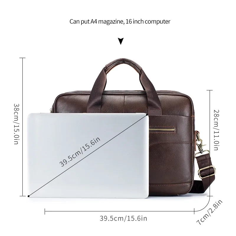 porte-documents de luxe en cuir véritable pour homme, sac pour ordinateur portable 15,6 pouces, sac de bureau, sac pour ordinateur