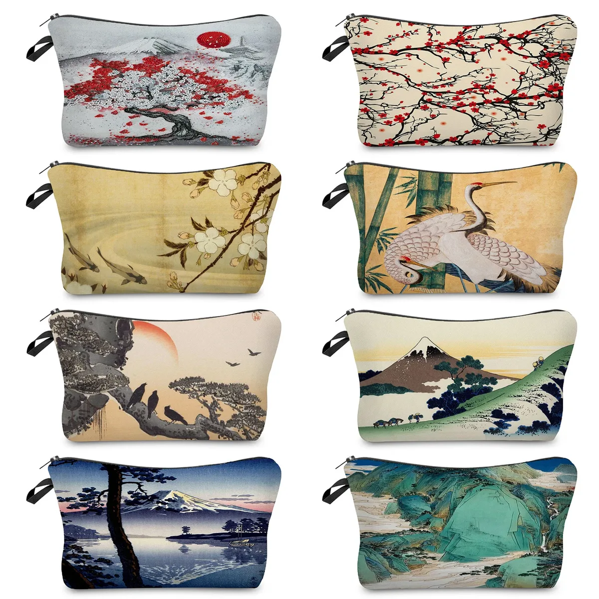 Ukiyoe – Mini trousse de maquillage pour femmes, Design japonais, grue de styliste, trousse de toilette de voyage de plage, trousse à cosmétiques écologique réutilisable