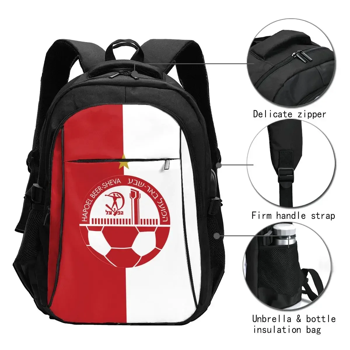 hapoel beer sheva travel laptop backpack, business water resistant backpack with usb charging port, college bag for men & women