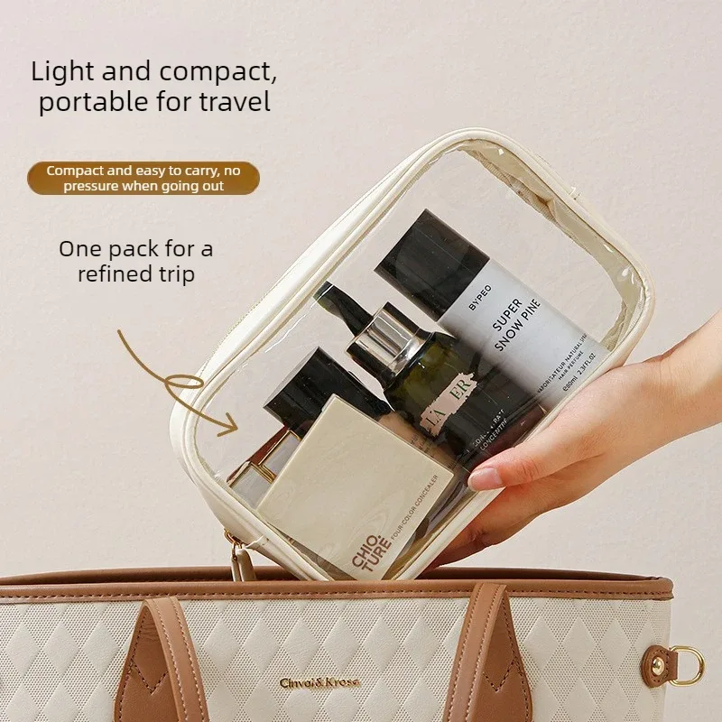 sac cosmétique en pvc transparent épaissi, sac cosmétique imperméable, sac de rangement de toilette multifonctionnel portable avec poignée