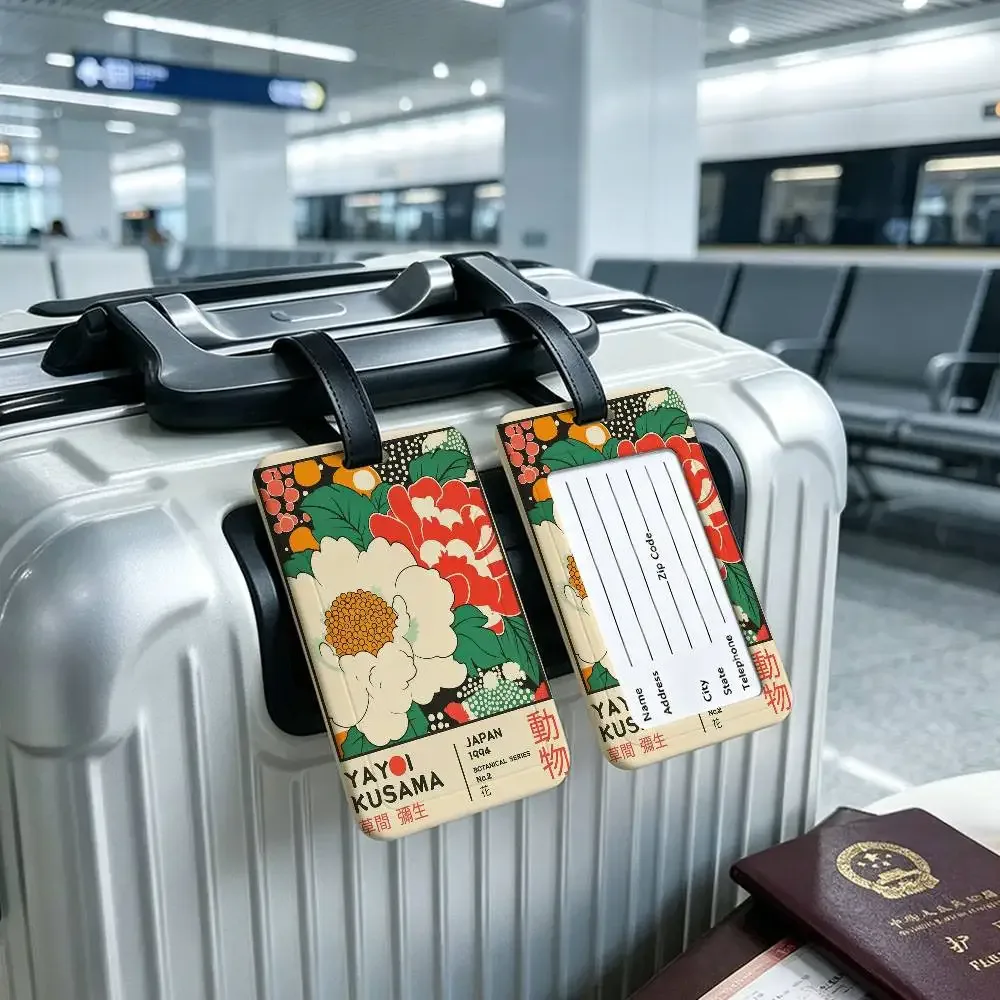 étiquette de bagage en pvc imperméable, motif exposition d'art yayoi kusama, avec carte d'information anti-perte, pour sac d'étudiant et valise de voyage