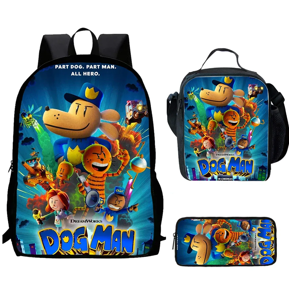 sac à dos d'école de dessin animé dogman pour enfants, sacs à lunch, sacs à crayons, garçons, filles, meilleur cadeau, ensemble de 3 pièces