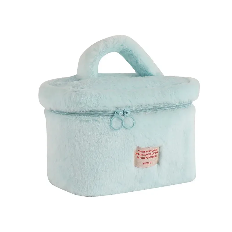 sacs de maquillage en peluche douce pour femmes, grande capacité, organisateur de cosmétiques quotidiens, fourre-tout de style simple, trousse de toilette de voyage, sac a main