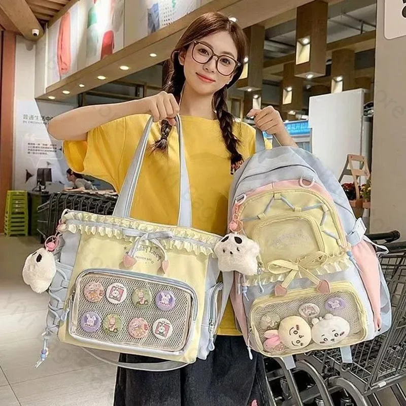sac à dos ita bag kawaii, sac à bandoulière, ensemble de deux pièces, sac à dos scolaire pour badges et épingles d'anime, sacs à dos transparents pour étudiants