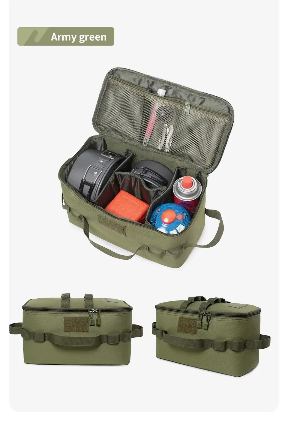 sac de rangement de camping extérieur grande capacité - sac à outils pour piquets de sol avec kit d'ustensiles de pique-nique et organisateur de cartouches de gaz