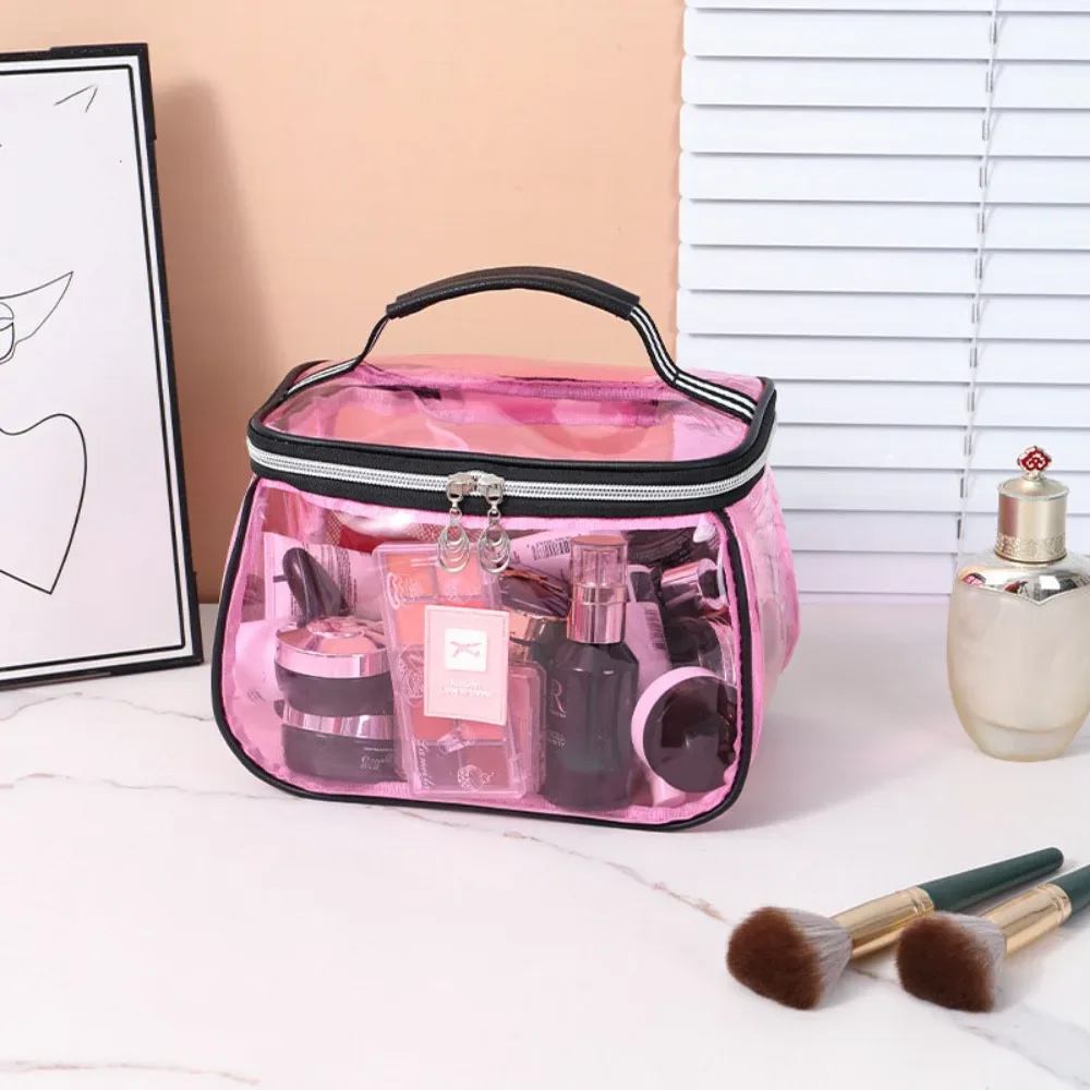 sac à cosmétiques transparent en pvc, trousse de maquillage transparente à main, grande capacité, fermeture éclair, organisateur de rangement de toilette pour femmes