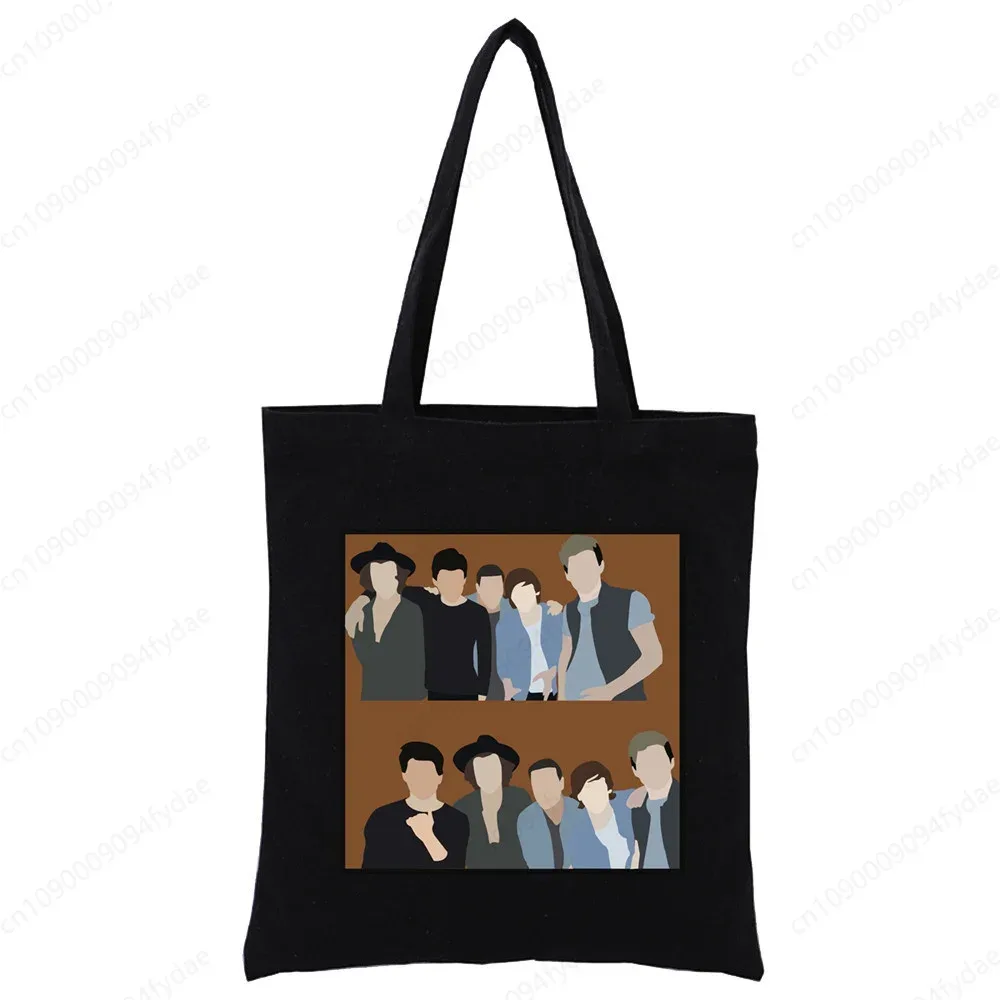 sac à bandoulière en toile pour femmes, sac à main personnalisé one direction, fourre-tout décontracté, réutilisable, grande capacité, sac de shopping noir