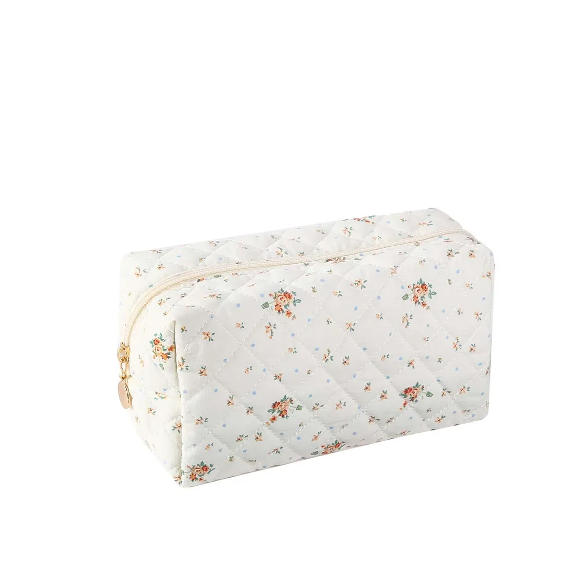 petit sac de maquillage matelassé à fleurs, sac de voyage à fermeture éclair pour soins de la peau, sac de rangement portable de grande capacité, sac souple imprimé de rangement