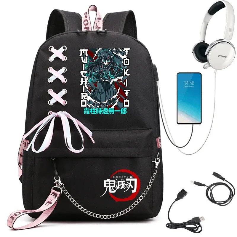 sac à dos imprimé demon slayer anime pour filles, sac à dos d'école décontracté, sac à dos de voyage léger pour adolescents