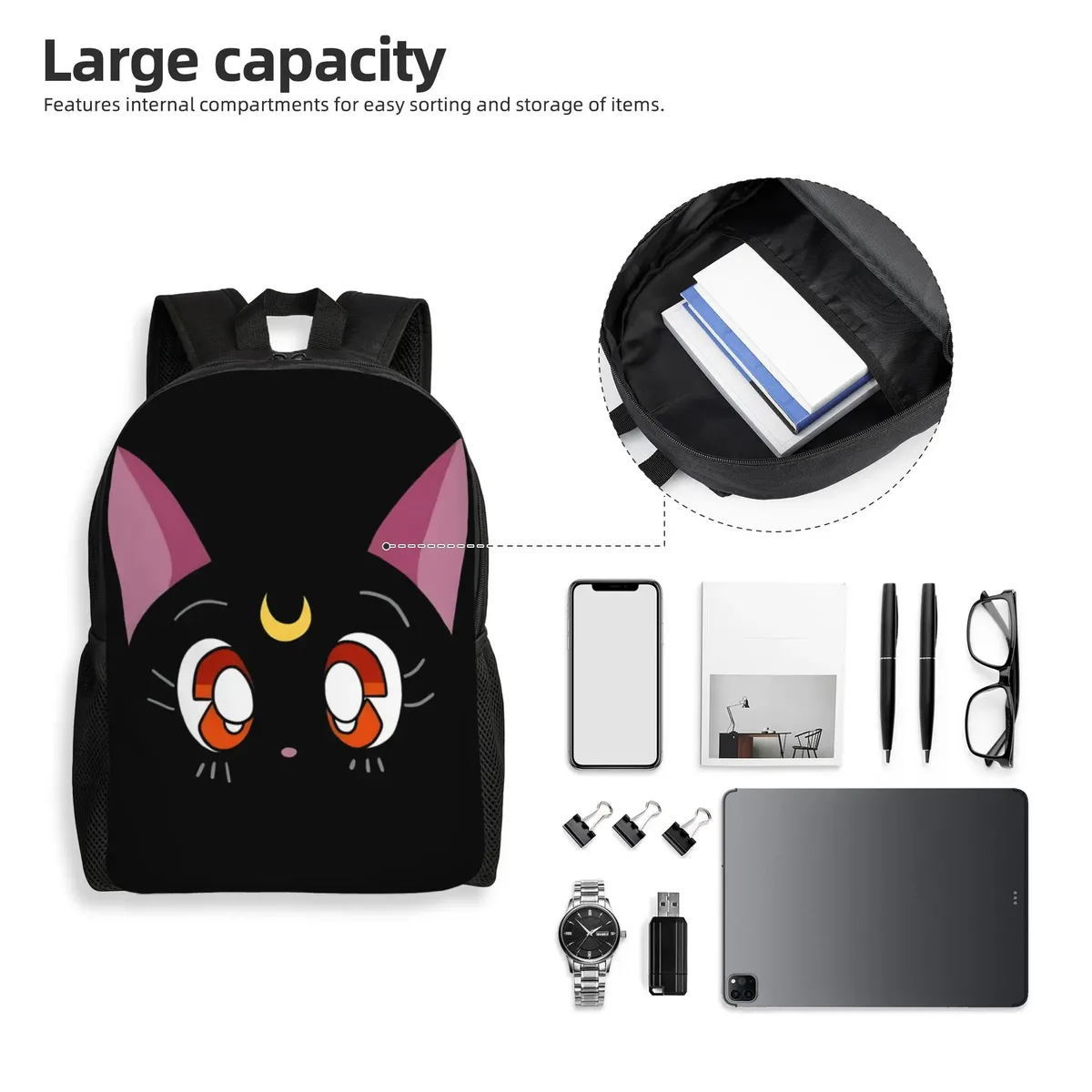 sac à dos pour ordinateur portable luna cat face, nouvelle collection scolaire, sailor moon, pour adolescents, 1 pièce