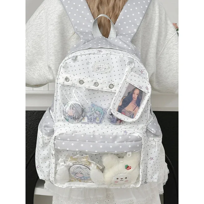 sac à dos très stylé pour les filles du collège, grande capacité, sac à dos à pois et imprimé étoiles pour les lycéennes