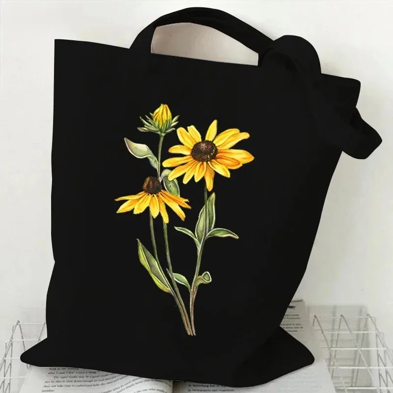 sac fourre-tout en toile décontracté peinture à l'huile fleurs sauvages imprimer dame sac à bandoulière style plante marguerite vintage fleur femmes sac à main