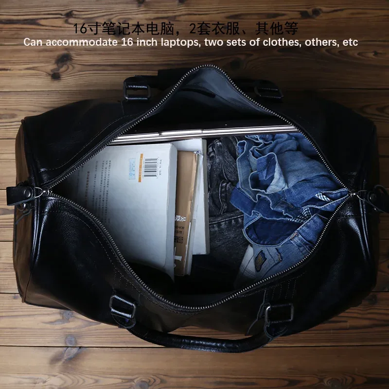 nzpj – sac de voyage en cuir véritable pour hommes, sac à main en cuir de vache naturel, sac à bandoulière décontracté, sac à bagages de grande capacité pour ordinateur portable de 16 pouces