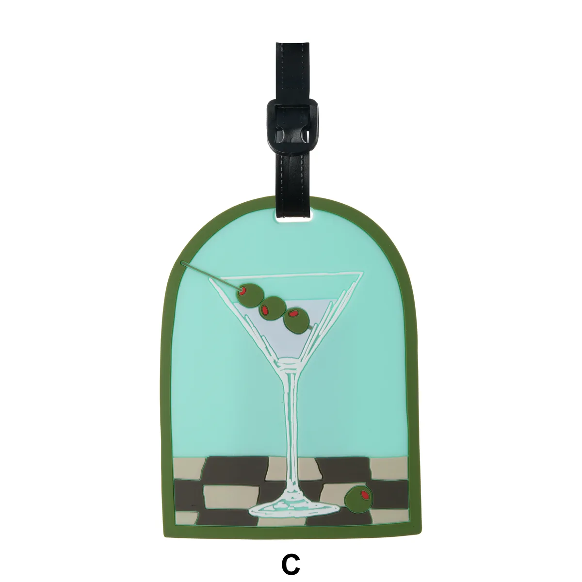 étiquette de bagage en caoutchouc souple à thème cocktail rétro, avec double fonction de prévention de la perte de bagages et d'esthétique décorative