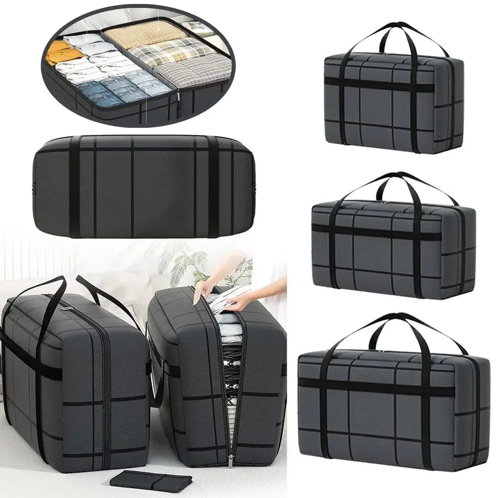 sac de rangement pliable en tissu non tissé de grande capacité, anti-poussière et résistant à l'humidité avec fermeture éclair, sac de voyage portable pour bagages mobiles