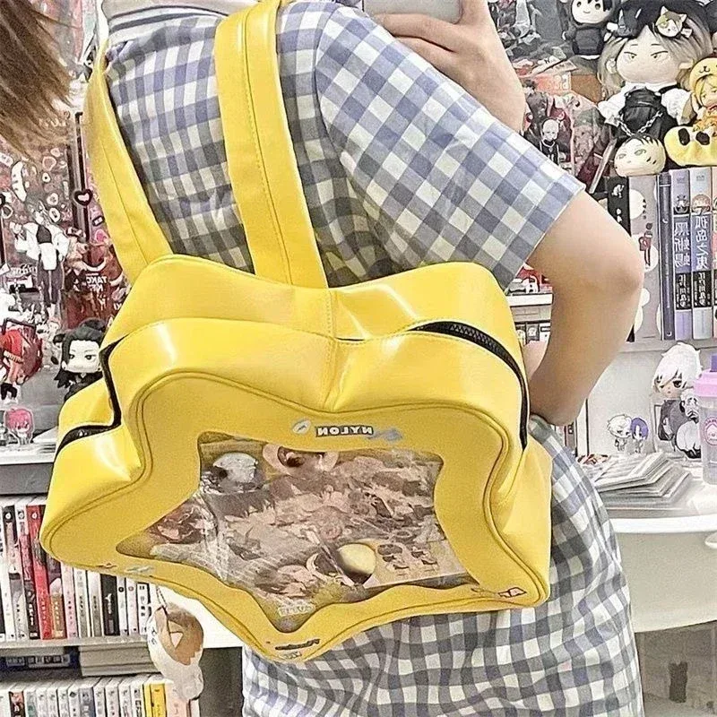 sac à dos étoile jaune en cuir pu, sac à bandoulière mignon pour adolescente kawaii, cartable pour femmes, sac à dos y2k épicé pour fille, sac à dos de voyage