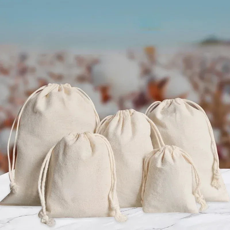 sacs de rangement de voyage en coton et lin à cordon de serrage, plusieurs tailles, pochette beige pour pièces de monnaie, cartes d'identité, cartes de crédit, cadeaux, sacs d'organisation de bijoux