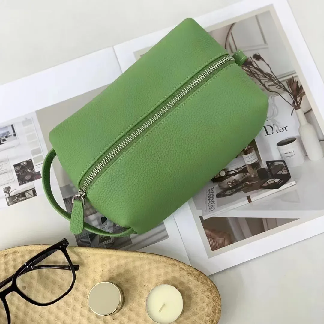 trousse de toilette en cuir de vachette pour femme, lettres personnalisées gratuites, grande capacité, cuir véritable, sac cosmétique portable de voyage, haute qualité