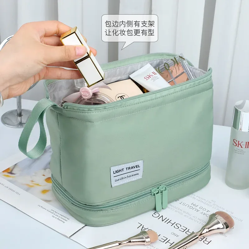 sac à cosmétiques de grande capacité, trousse de toilette double couche, organisateur de maquillage, trousse de voyage de toilette ​ essentiels de voyage portables