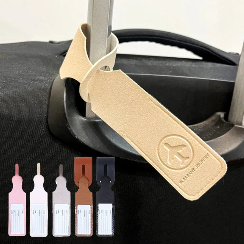 Étiquette de bagage en cuir PU, identifiant de valise créatif, incontournable de voyage, étiquettes d'embarquement durables pour porte-adresse, 1 pièce
