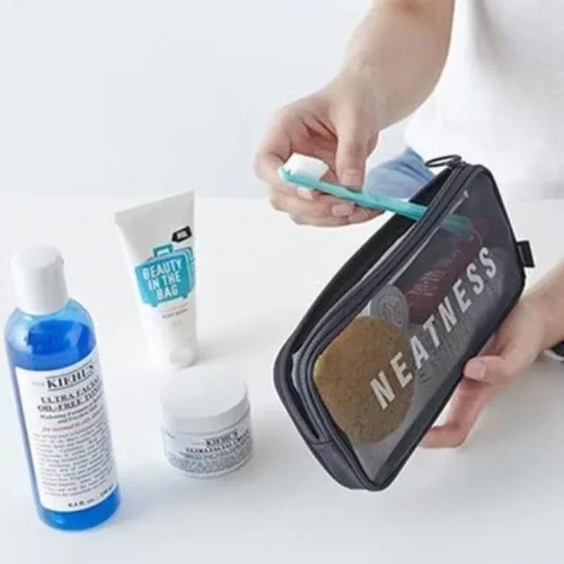 trousse de maquillage pour femmes, sac de voyage, trousse de toilette, trousse de rangement, sacs de maquillage à fermeture éclair, sac à cosmétiques en maille transparente