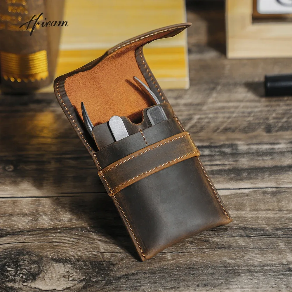 Étui en cuir véritable pour kit de manucure et pédicure, pochette de rangement pour coupe-ongles, outils, ciseaux à ongles, sac de voyage