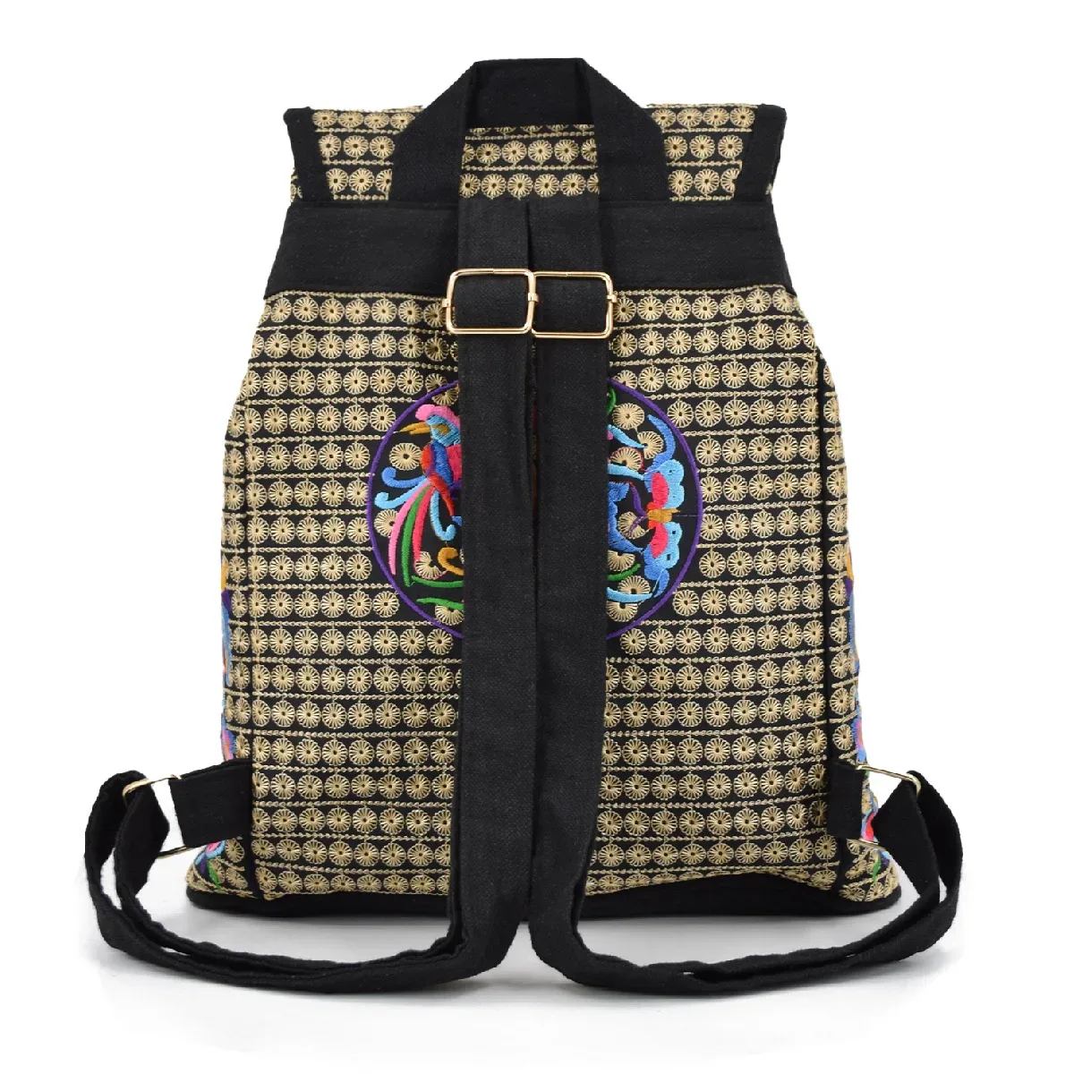 sac à dos vintage en toile brodée florale, sac à dos ethnique décontracté pour filles avec plusieurs poches, cartable à rabat, sac de voyage pour dames