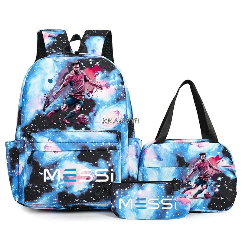 sacs à dos de voyage et d'extérieur imprimés football messi pour femmes et filles, avec sacs à lunch, légers, pour adolescents, pour ordinateur portable, mochila