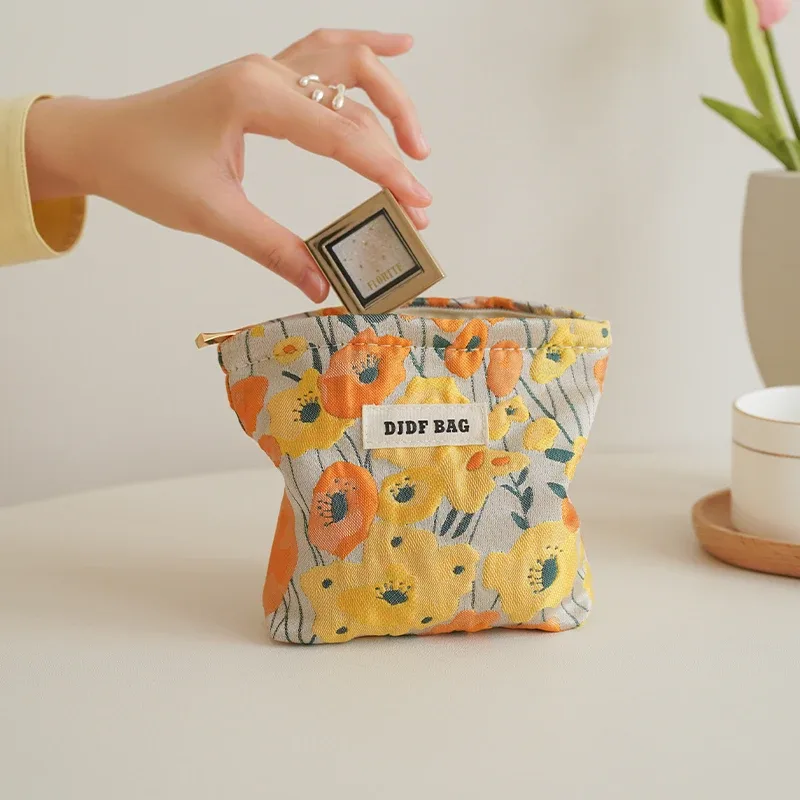 sac à cosmétiques pour femmes, petit sac de rangement vintage à fleurs violettes pour cosmétiques, rouge à lèvres, porte-monnaie portable, porte-carte de banlieue ins