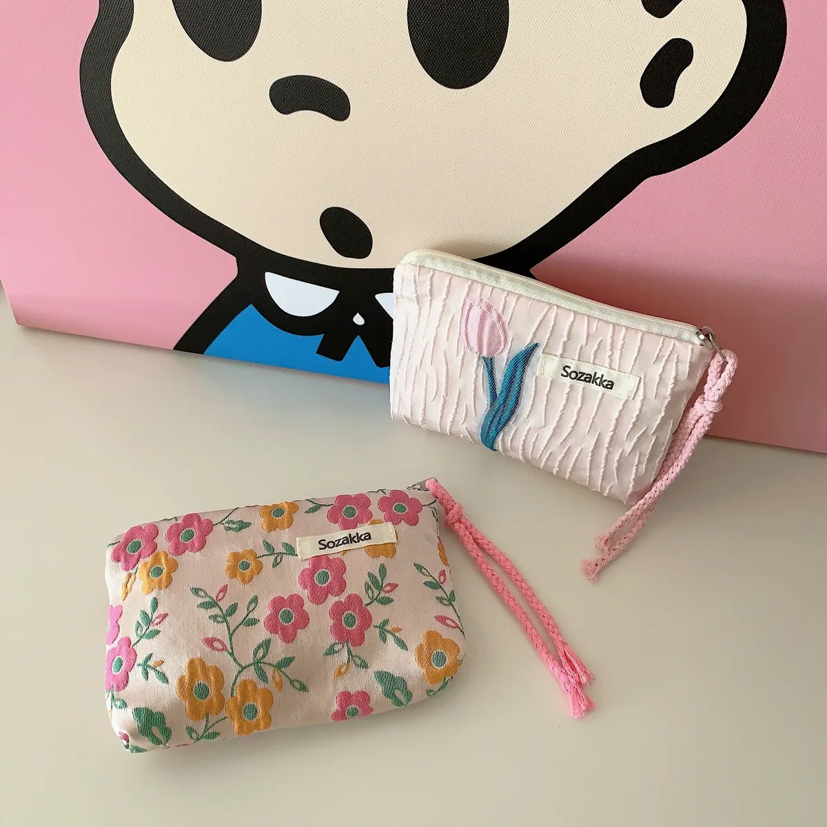 Kawaii – porte-monnaie de voyage à fleurs, petit sac de rangement pour cosmétiques, rouge à lèvres, sacs à main de maquillage mignons pour femmes, portefeuille, pochette de rangement, sacs pour cartes