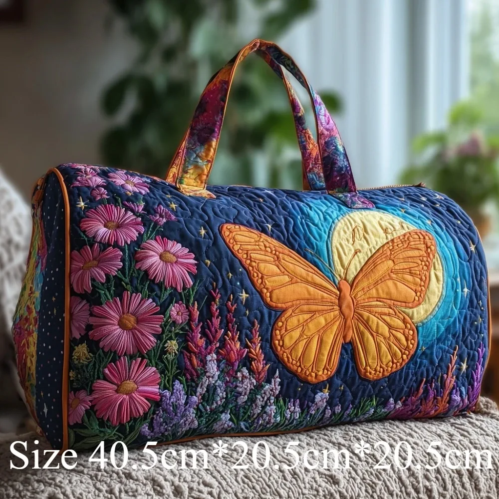 sac de voyage matelassé imprimé papillons et fleurs 3d, grande capacité, sac de voyage pour femme, bagage de week-end, sac de nuit